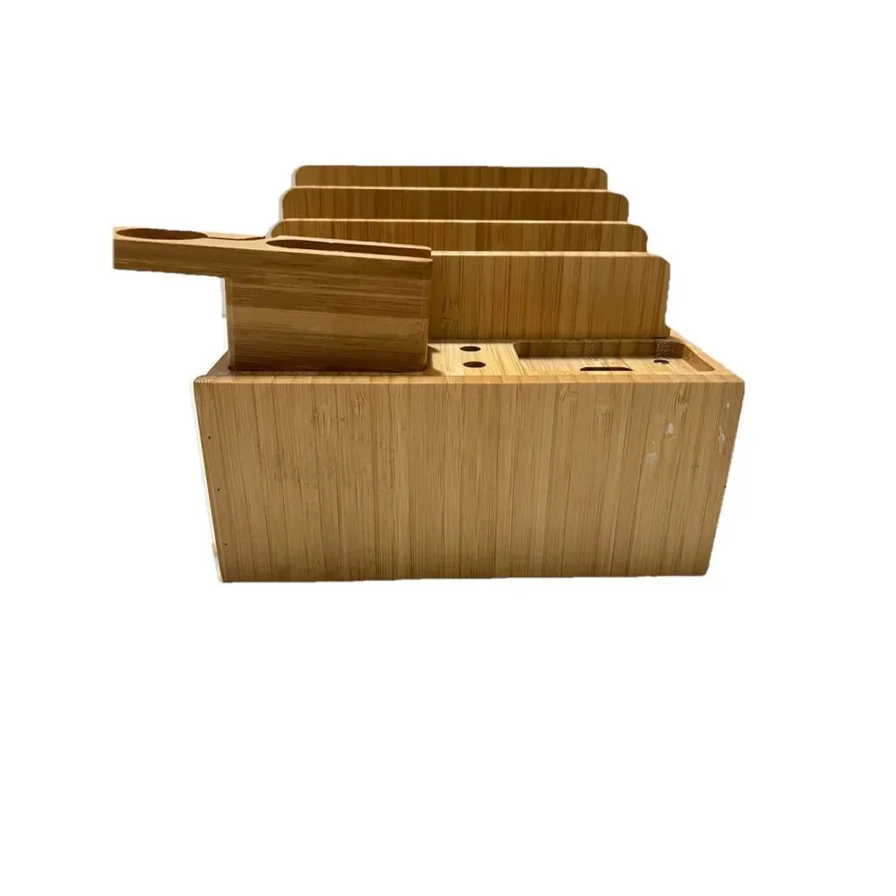 Bamboo Desk Organizer Charging Station Phone Tablet Mail Holder Wood